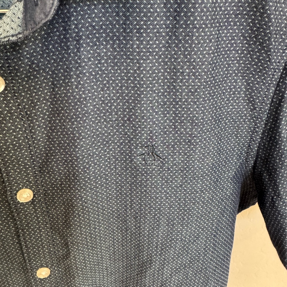 Original Penguin Short-Sleeve Blue Men's Button-Up Shirt Heritage slim Fit - Picture 3 of 4
